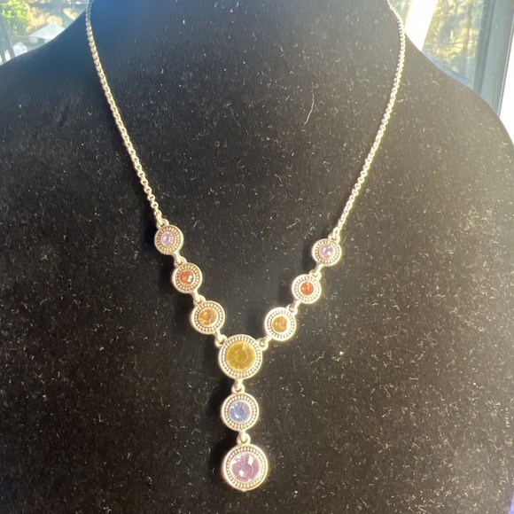 Napier Jewelry - Napier Drop‎ Necklace  Rhinestone Blue Pink Yellow Purple Silver Tone